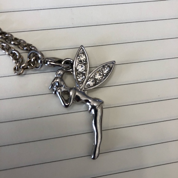 Tinkerbell Fairy Silver Rhinestone Necklace - Picture 10 of 12